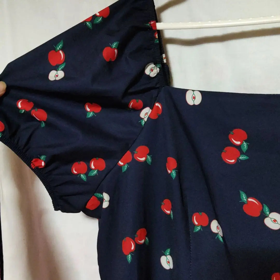 4xl Large size apple dress navy square neck | 4Xl 大きいサイズ りんごワンピース ネイビー スウエアネック