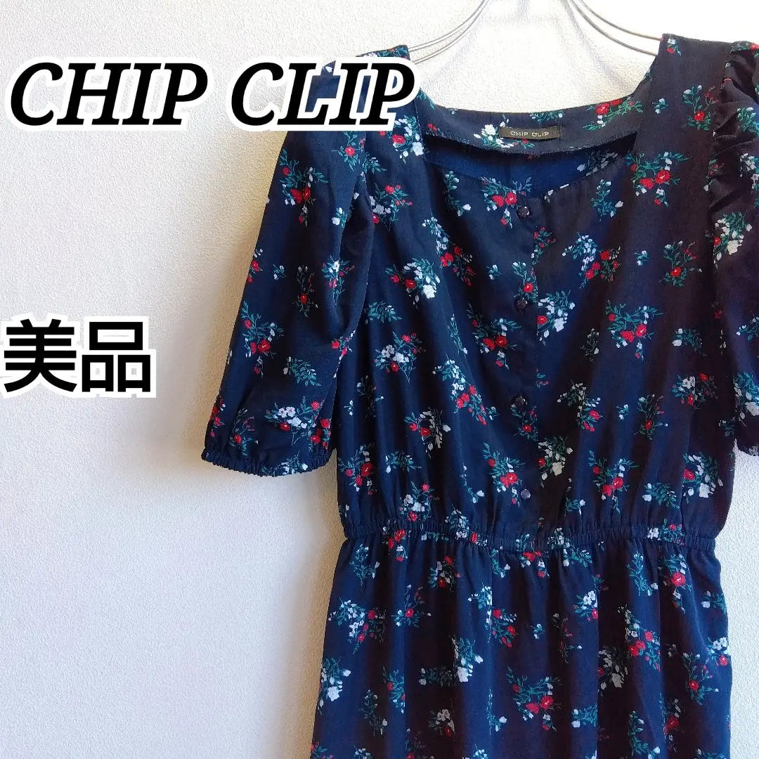 Beautiful condition ✨ Chip clip Navy shirt dress Short sleeve Sheer Transparent Floral pattern