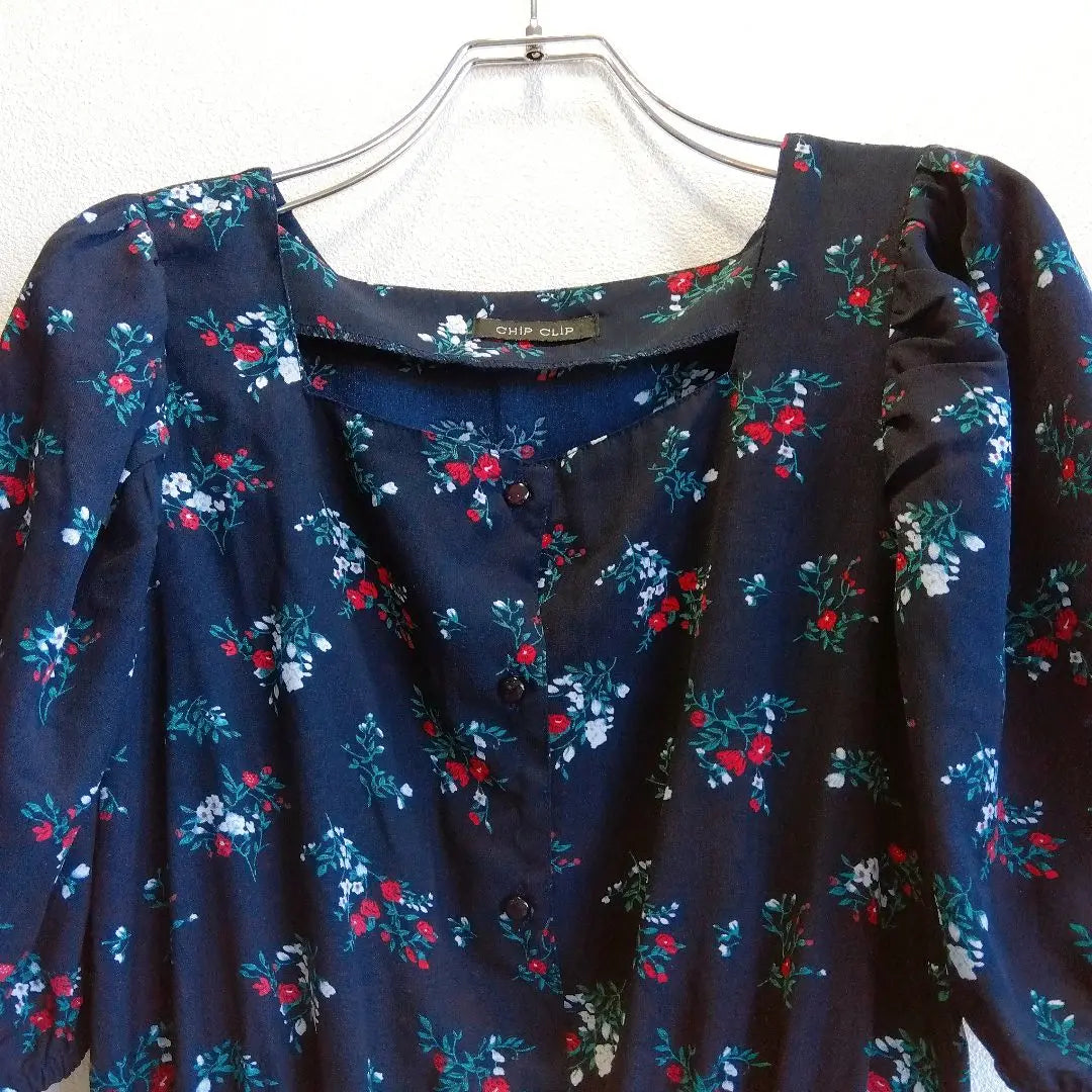 Beautiful condition ✨ Chip clip Navy shirt dress Short sleeve Sheer Transparent Floral pattern