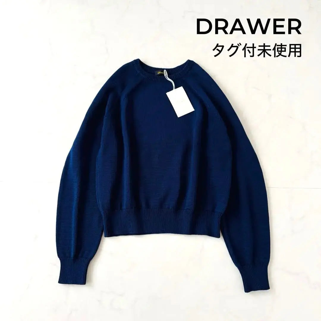 With tags ✨ DRAWER Price 69,0007g Tenjiku knitting crew neck knit navy | タグ付✨DRAWER 定価6.9万7G天竺編みクルーネックニット ネイビー