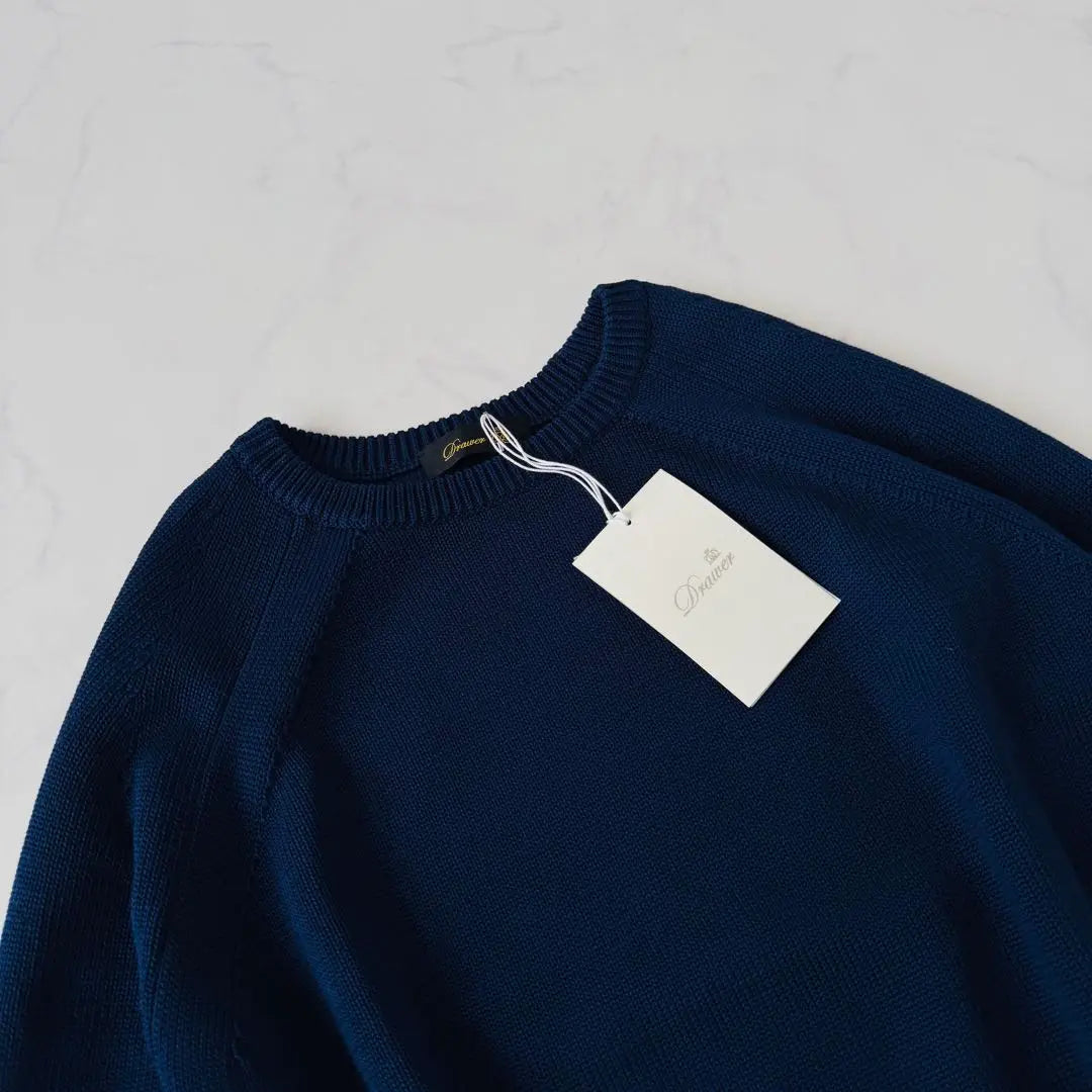 With tags ✨ DRAWER Price 69,0007g Tenjiku knitting crew neck knit navy | タグ付✨DRAWER 定価6.9万7G天竺編みクルーネックニット ネイビー