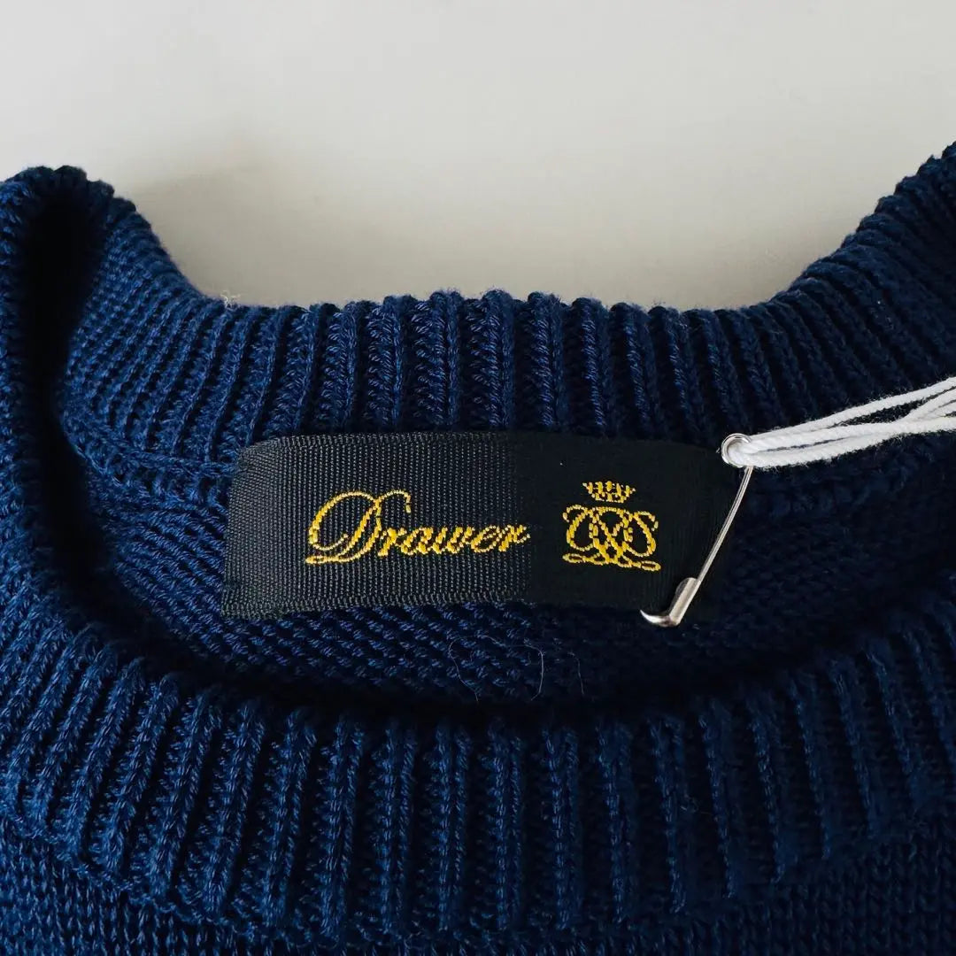 With tags ✨ DRAWER Price 69,0007g Tenjiku knitting crew neck knit navy | タグ付✨DRAWER 定価6.9万7G天竺編みクルーネックニット ネイビー