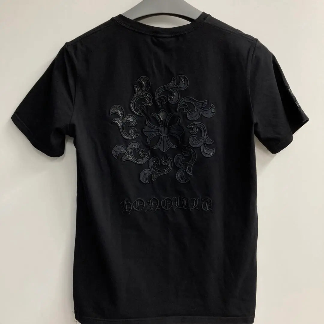 [Chrome Hearts] Camiseta negra de manga corta con bordado en la espalda, talla L, cortada y cosida