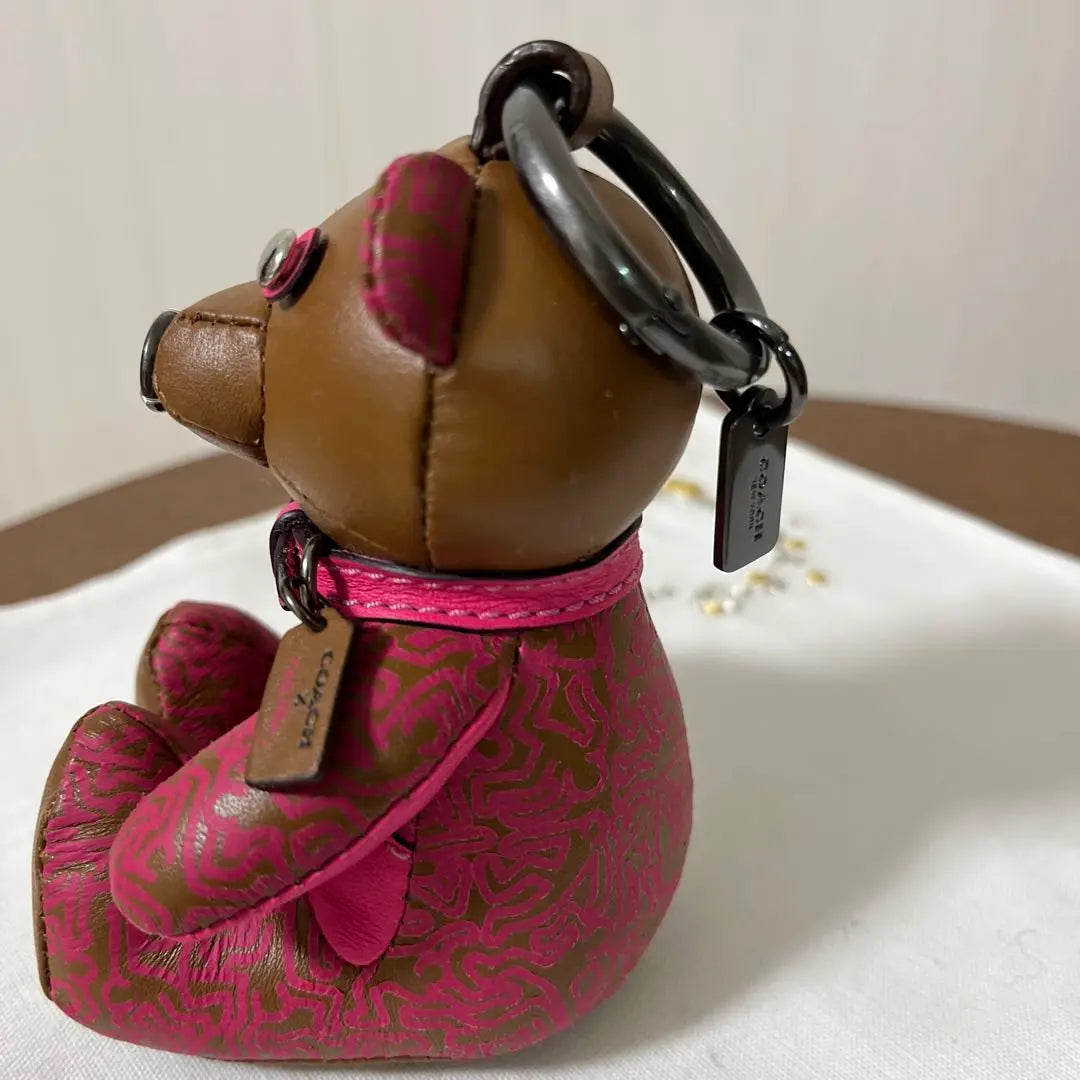 COACH Bear-shaped Leather Keychain Bag Charm