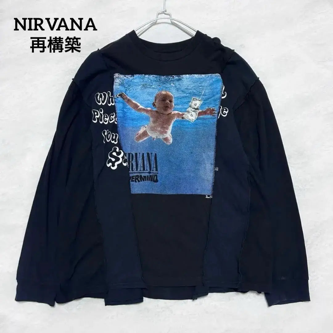 Nirvana NEVER MIND Reconstructed Long T-Black Oversized