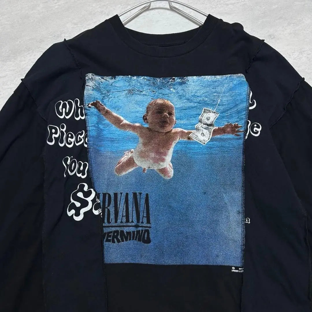 Nirvana NEVER MIND Reconstructed Long T-Black Oversized