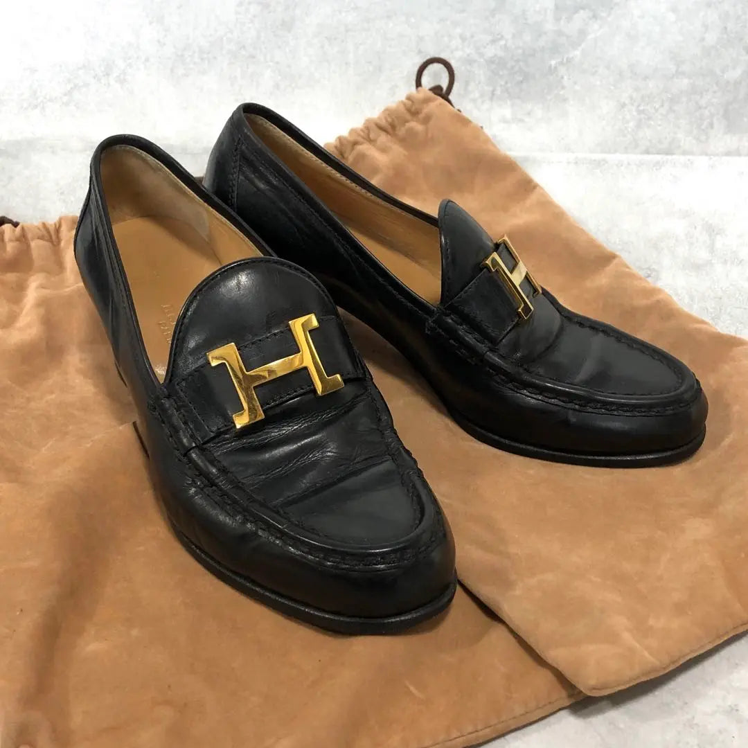 Beautiful condition ✨ Hermes Constance Thick Heel Loafers 23cm Black with storage bag