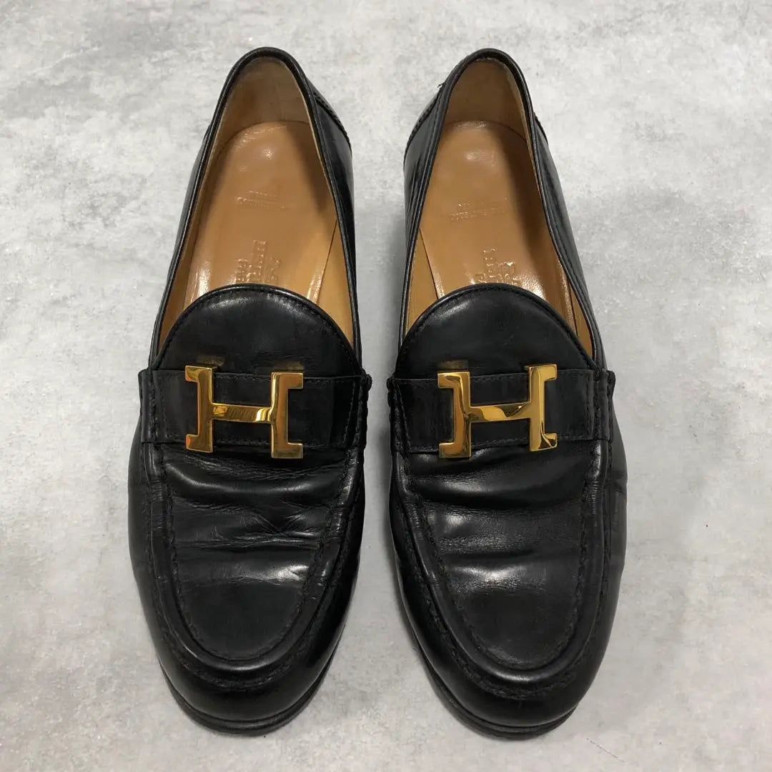 Beautiful condition ✨ Hermes Constance Thick Heel Loafers 23cm Black with storage bag