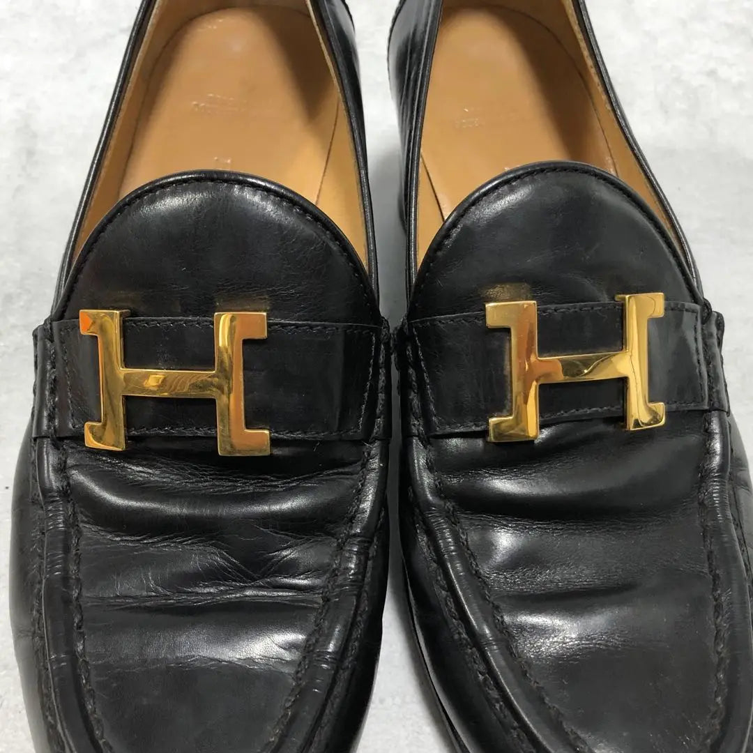 Beautiful condition ✨ Hermes Constance Thick Heel Loafers 23cm Black with storage bag