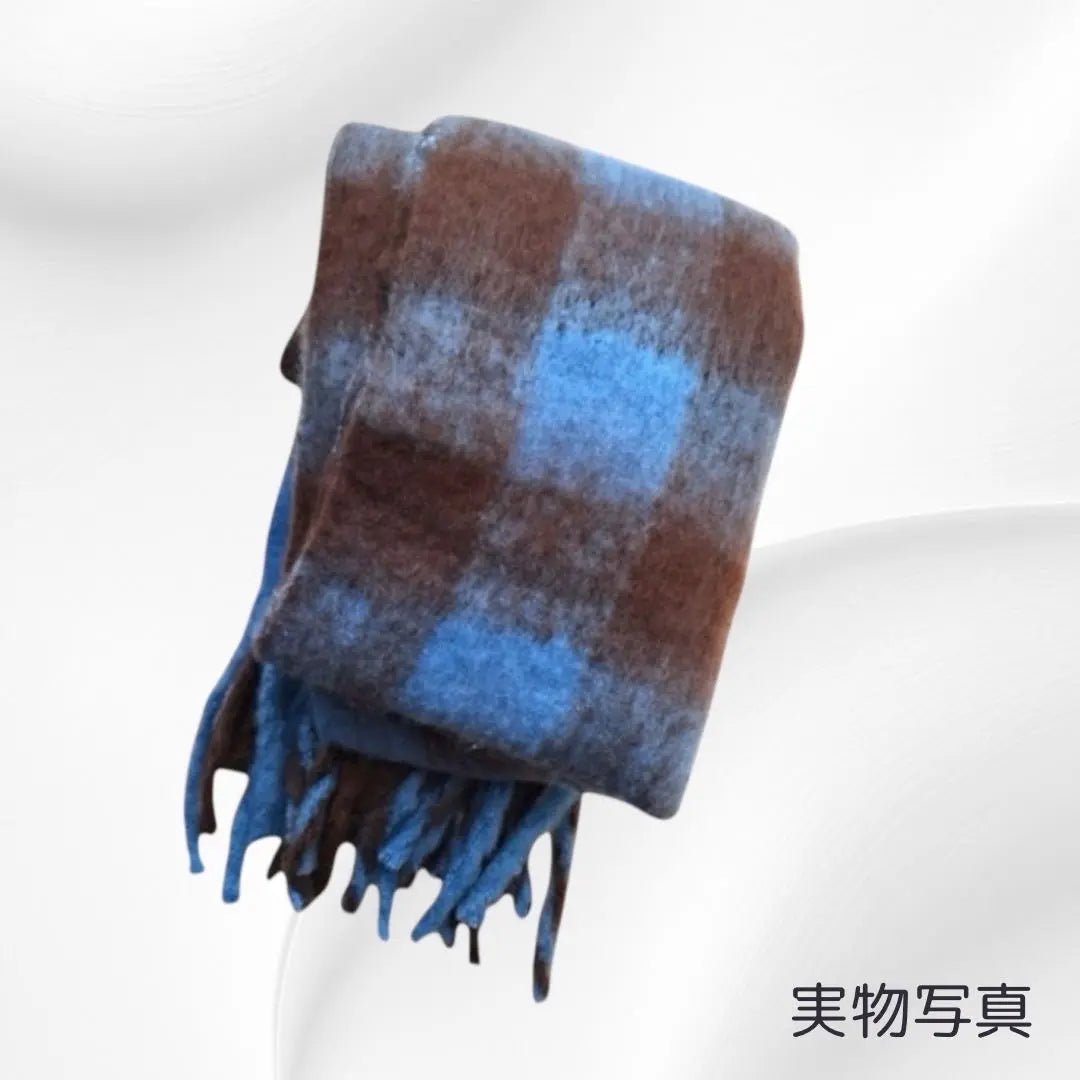 Muffler Check Blue Cute Blue Korean Stole Large Blanket