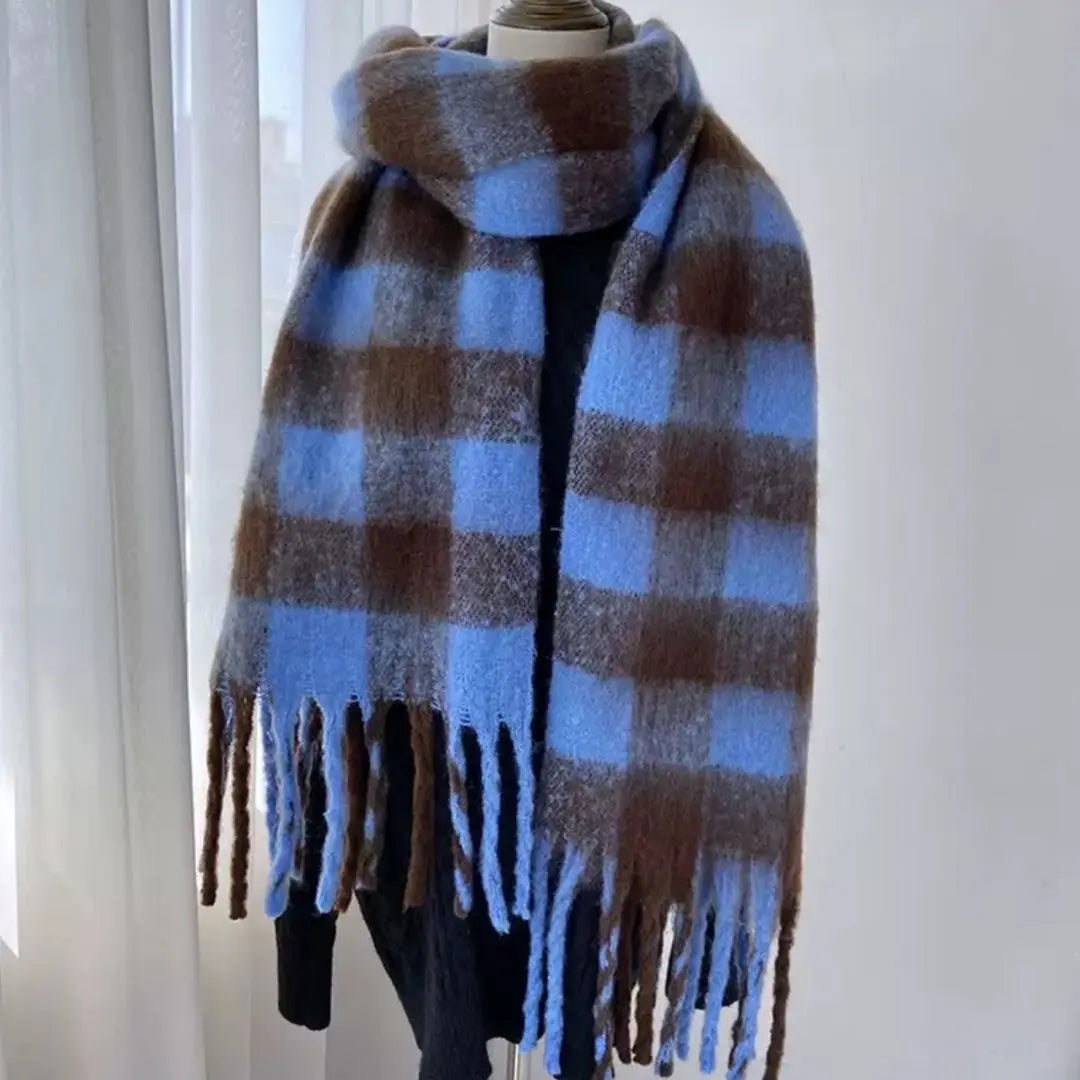 Muffler Check Blue Cute Blue Korean Stole Large Blanket