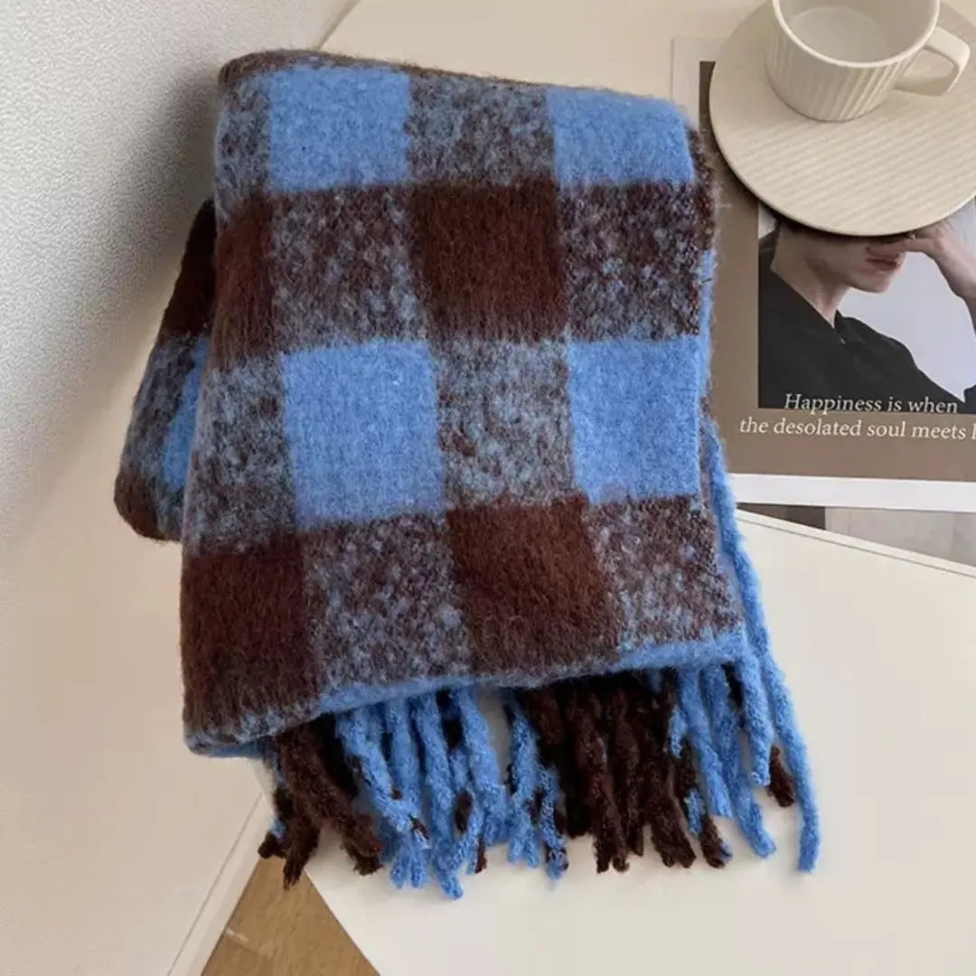 Muffler Check Blue Cute Blue Korean Stole Large Blanket