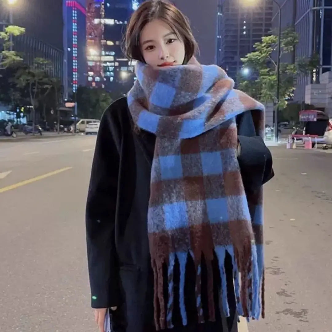 Muffler Check Blue Cute Blue Korean Stole Large Blanket