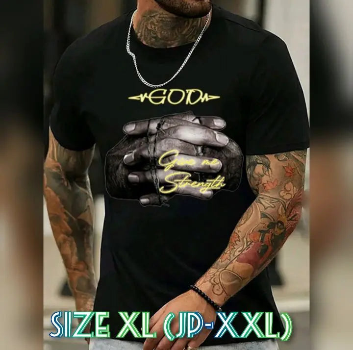 Camiseta de manga corta con gráfico escrito a mano para hombre, color negro, talla XL (JP-XXL)