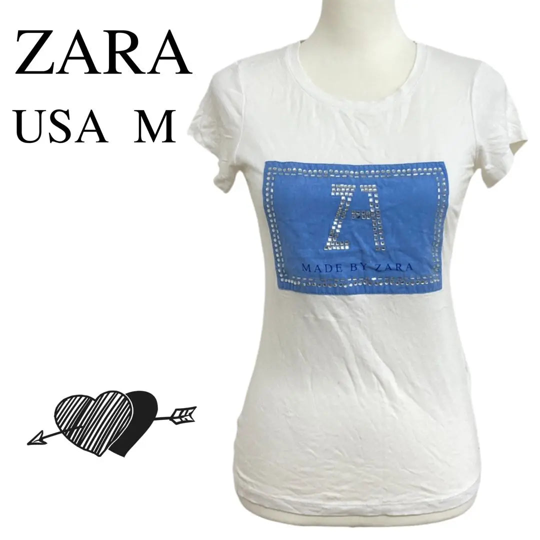 ZARA Tops Short Sleeve Print T-Shirt Women's White Rayon