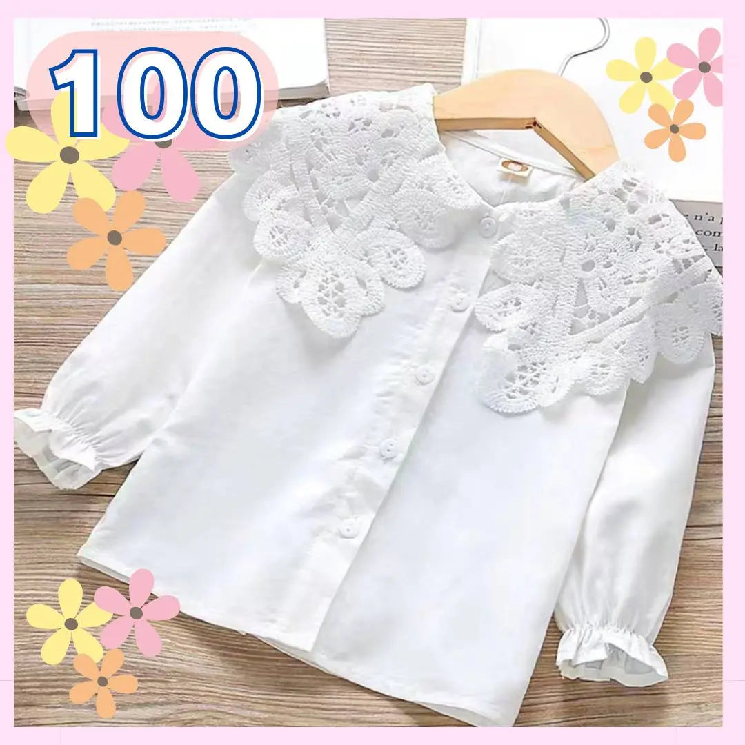 White shirt, lace collar, long sleeve shirt, 100, kindergarten entrance ceremony, graduation ceremony, girls, white shirt