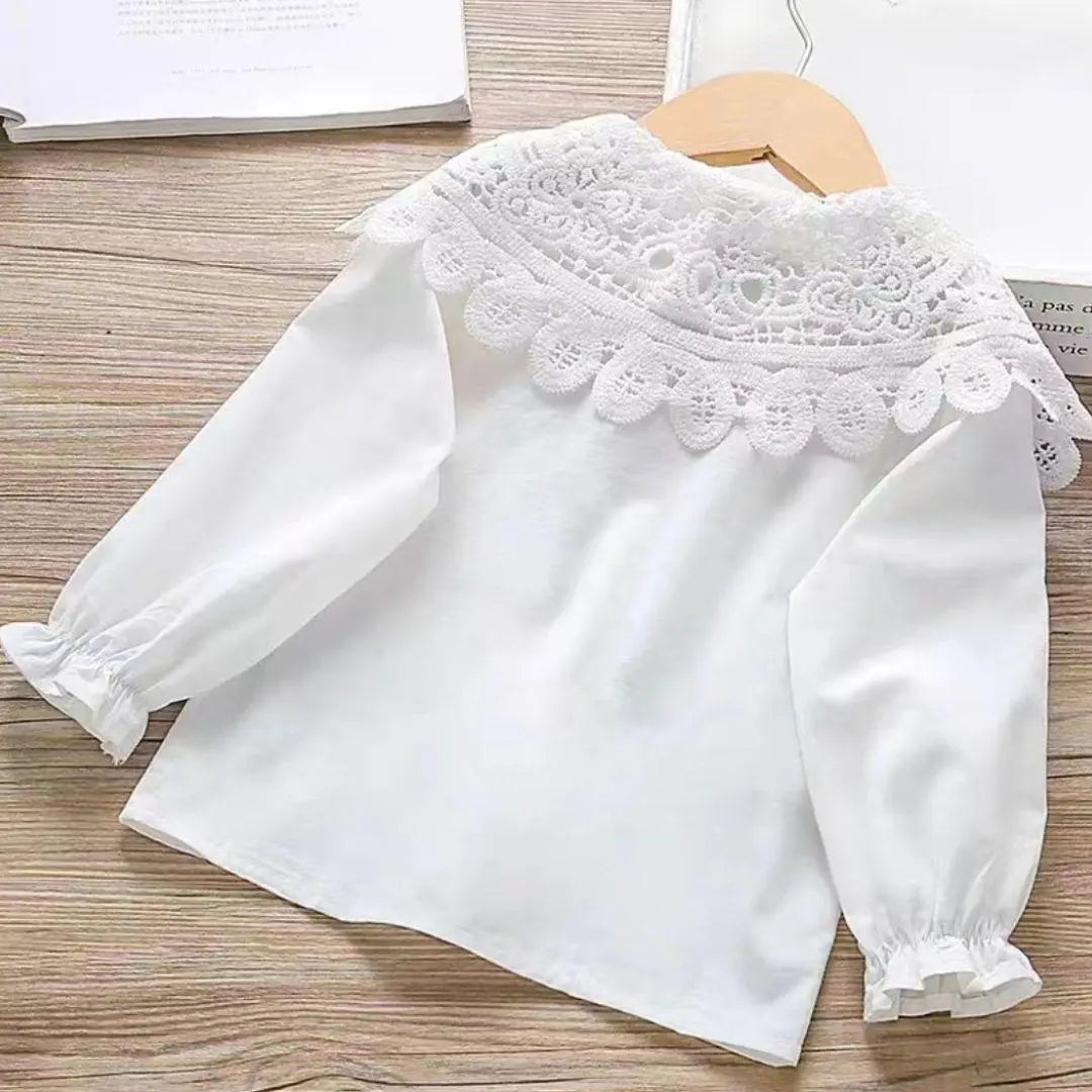 White shirt, lace collar, long sleeve shirt, 100, kindergarten entrance ceremony, graduation ceremony, girls, white shirt