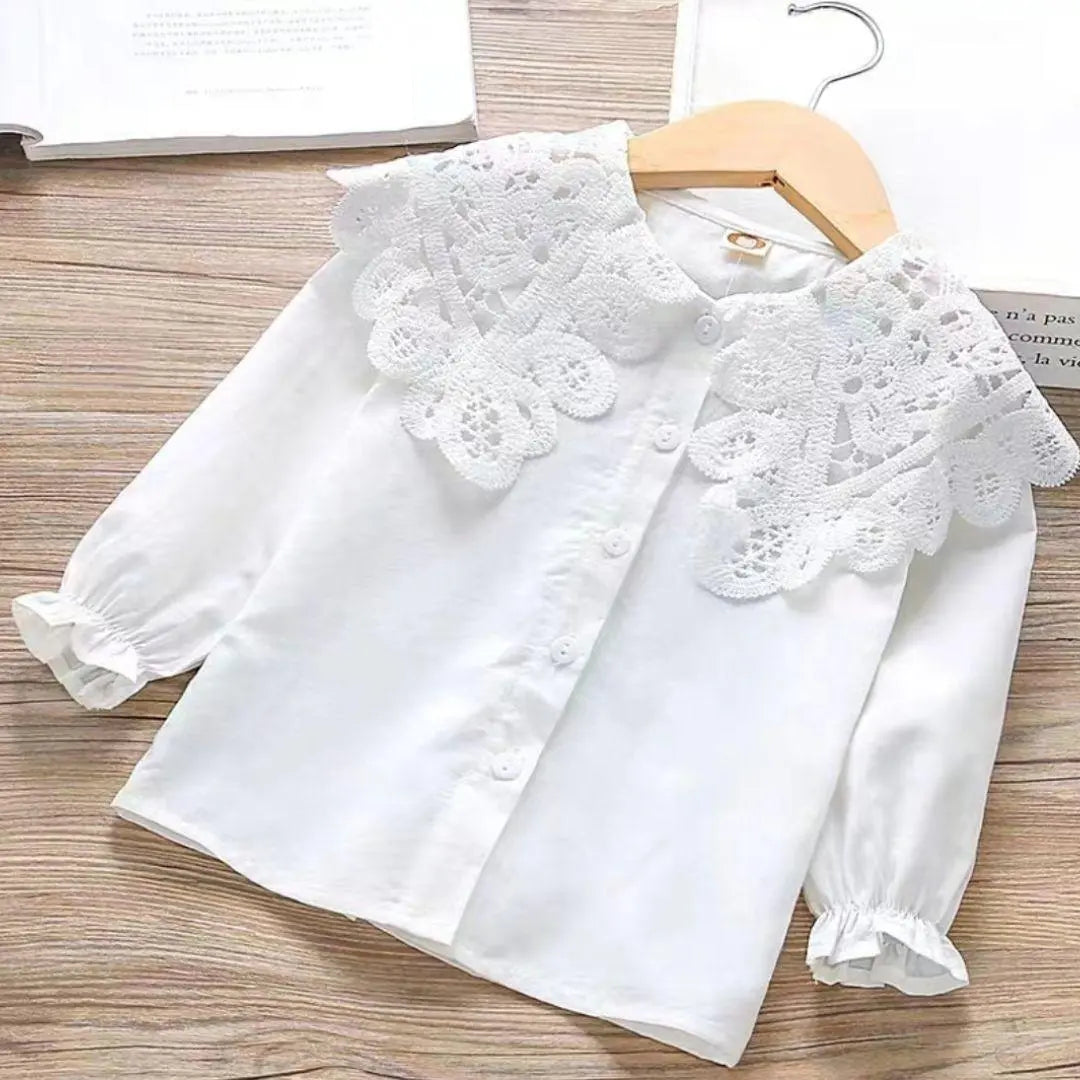 White shirt, lace collar, long sleeve shirt, 100, kindergarten entrance ceremony, graduation ceremony, girls, white shirt