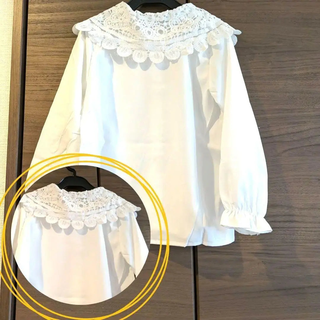 White shirt, lace collar, long sleeve shirt, 100, kindergarten entrance ceremony, graduation ceremony, girls, white shirt