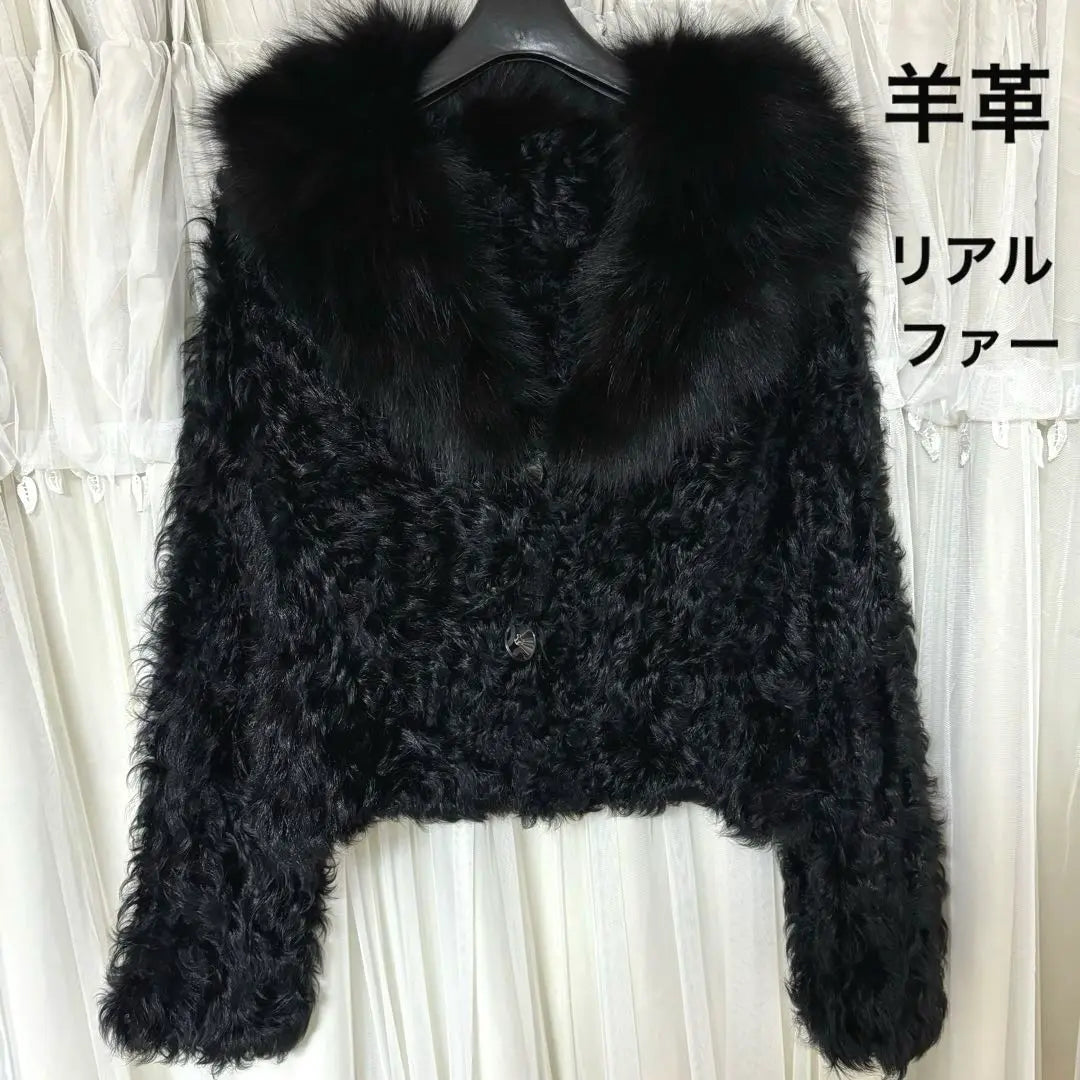 [Beautiful goods] Fir short coat sheep leather lamb M size black black fluffy