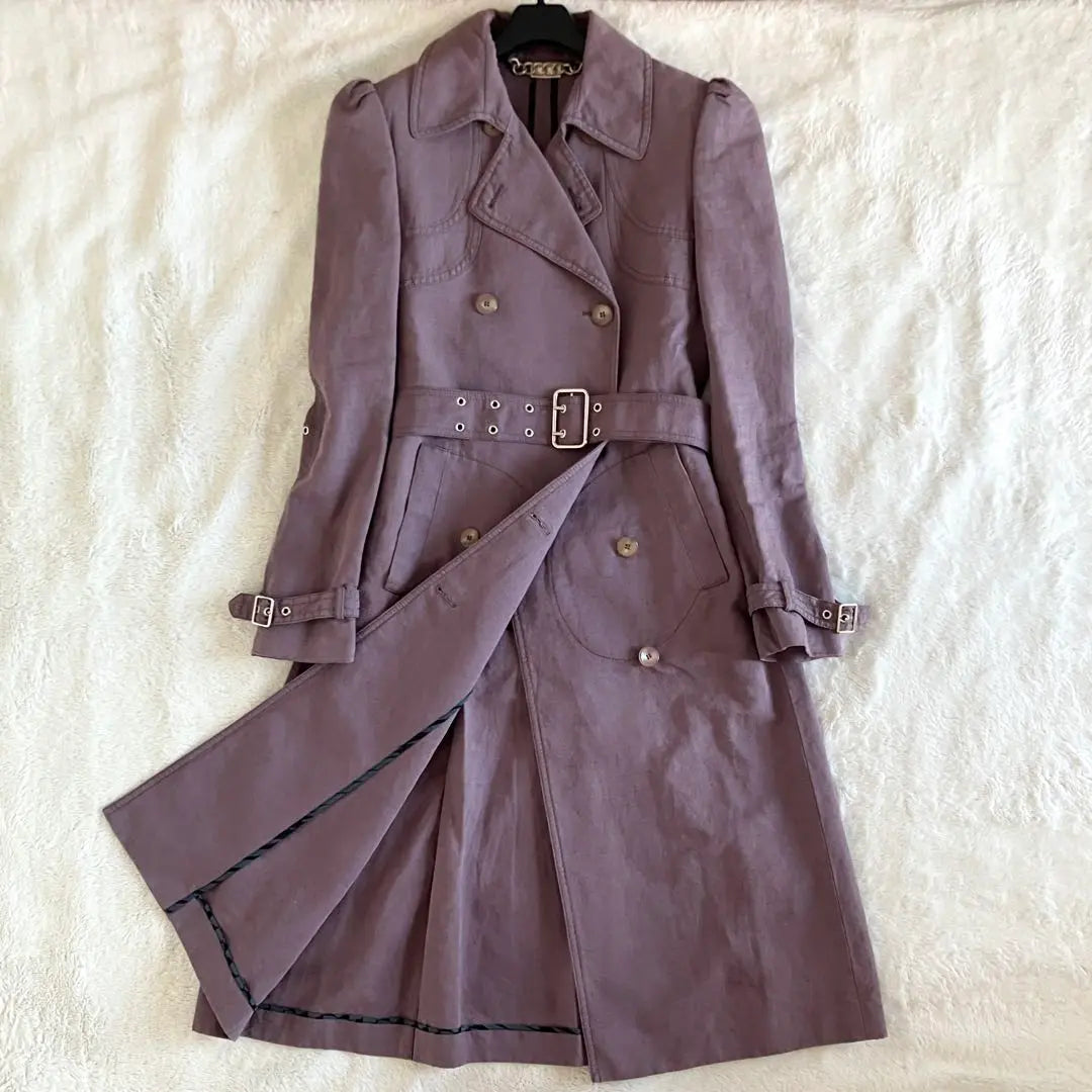 Stella McCartney Linen Cotton Long Trench Coat 40 Purple