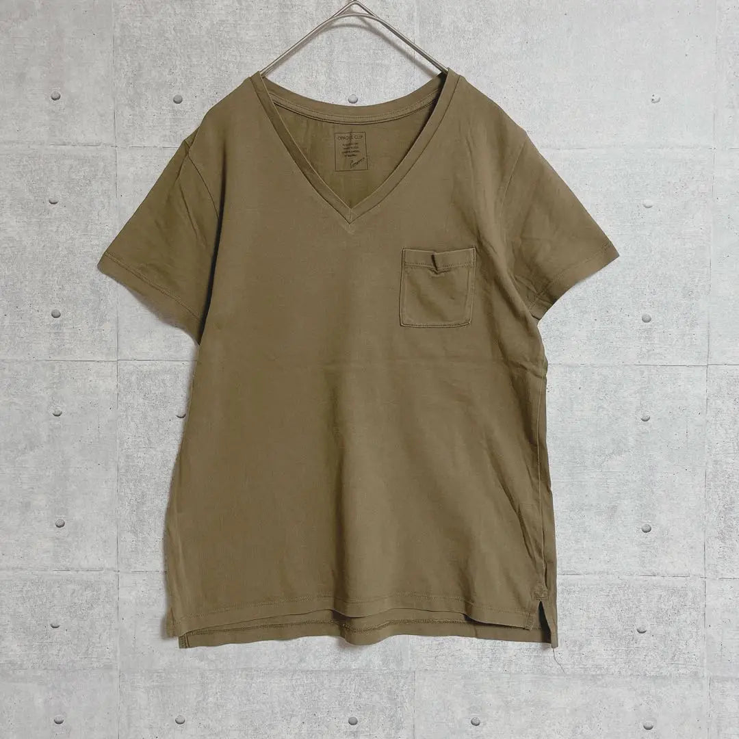 [OPAQUE.CLIP] Short-sleeved T-shirt (M) V-neck Khaki Cotton