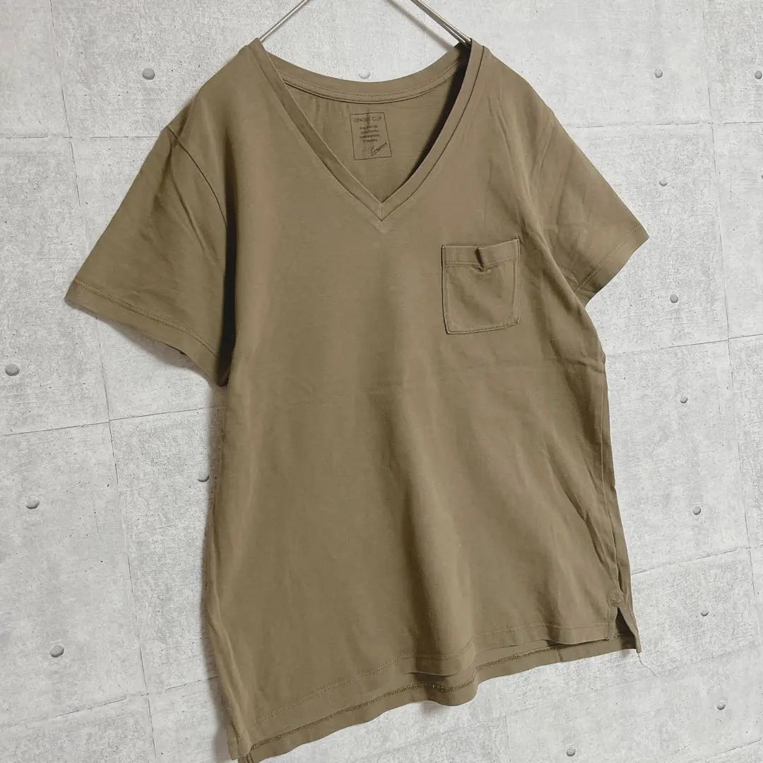 [OPAQUE.CLIP] Short-sleeved T-shirt (M) V-neck Khaki Cotton