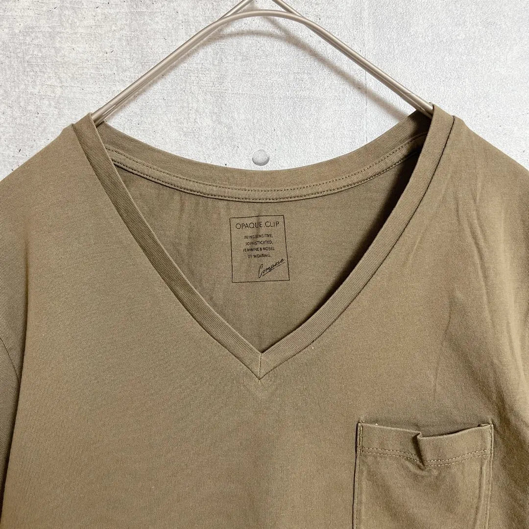 [OPAQUE.CLIP] Short-sleeved T-shirt (M) V-neck Khaki Cotton