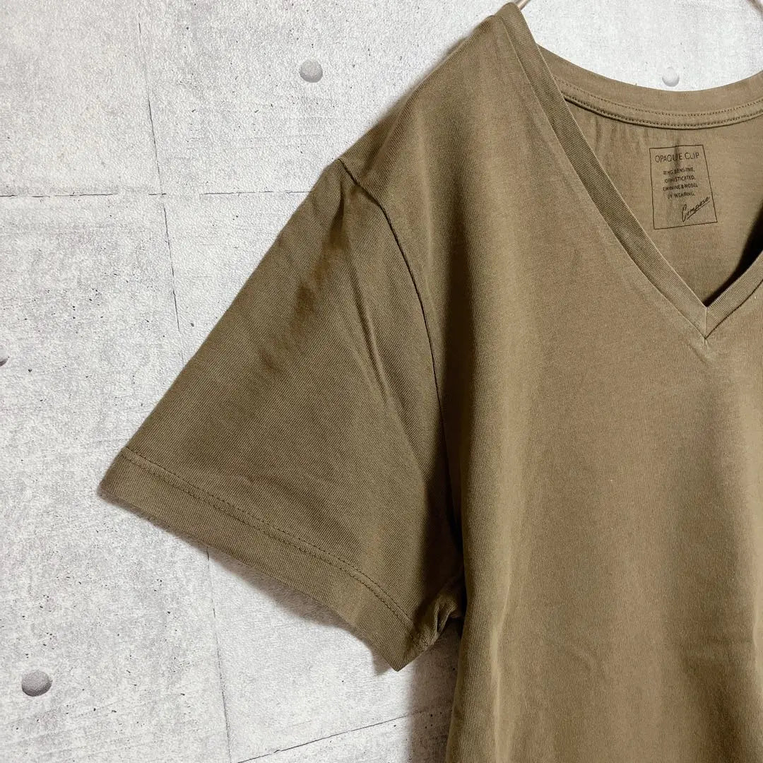 [OPAQUE.CLIP] Short-sleeved T-shirt (M) V-neck Khaki Cotton