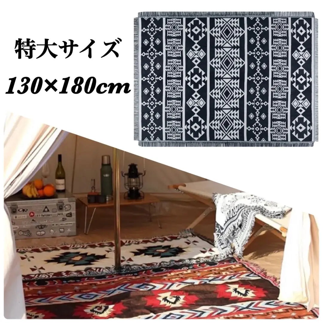 [Extra Large Edition] Outdoor Camping Blanket Rug Mat Ortega Pattern Black and White Chimayo