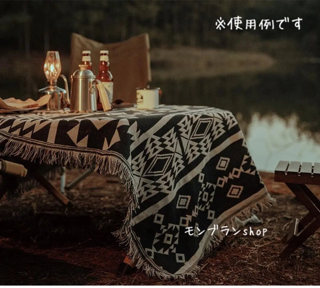 [Extra Large Edition] Outdoor Camping Blanket Rug Mat Ortega Pattern Black and White Chimayo