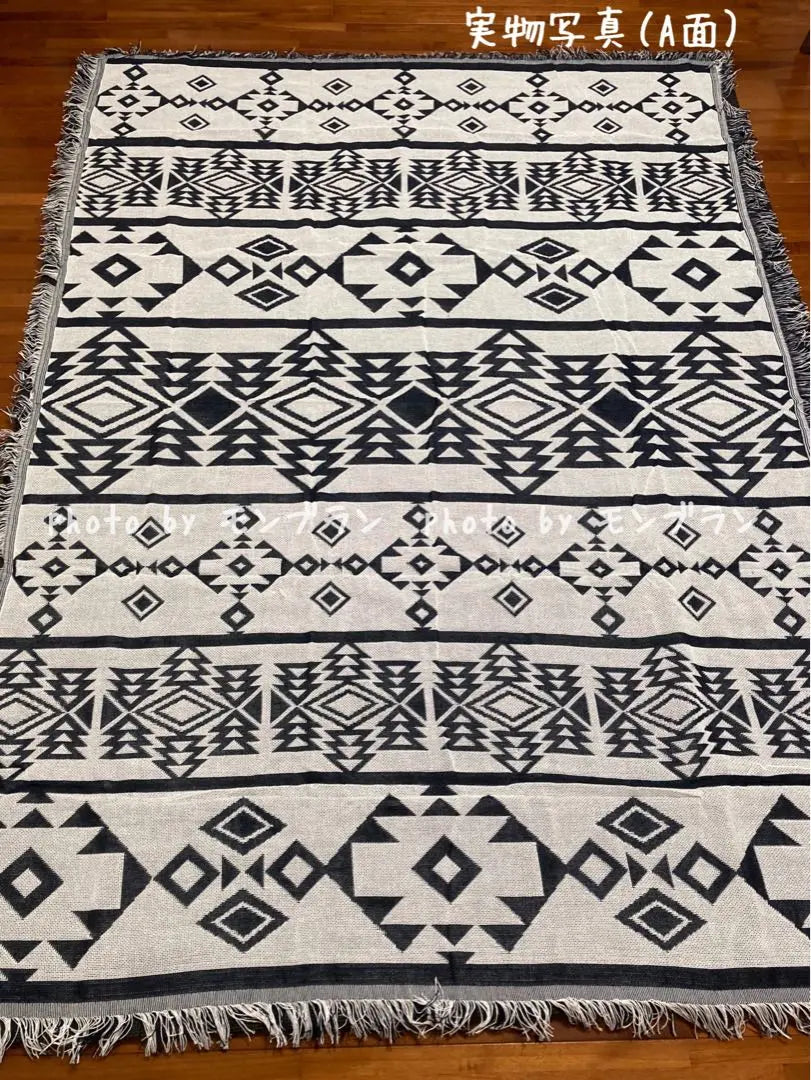 [Extra Large Edition] Outdoor Camping Blanket Rug Mat Ortega Pattern Black and White Chimayo