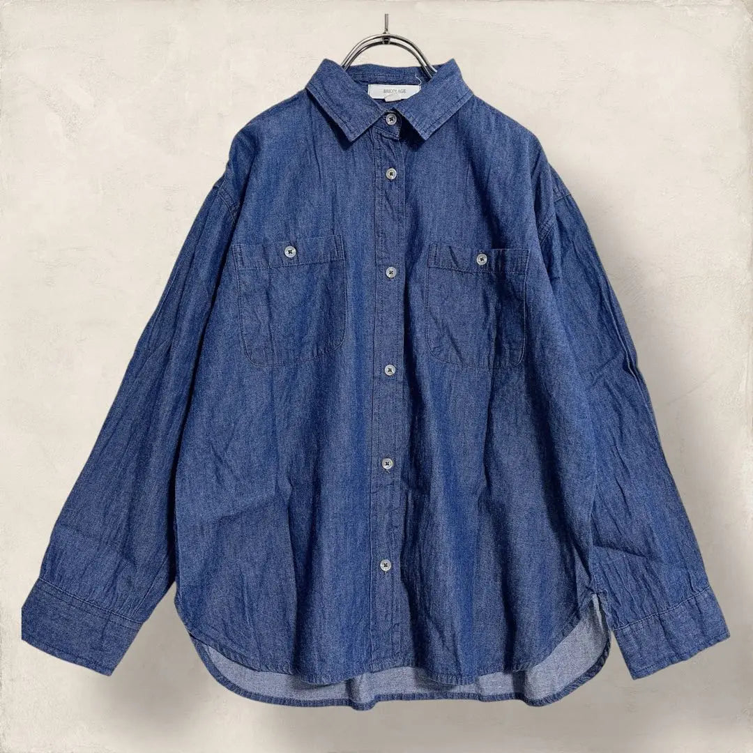 1419 Bricollage Denim Shirt Indigo Blue 100% Cotton Long Sleeve L