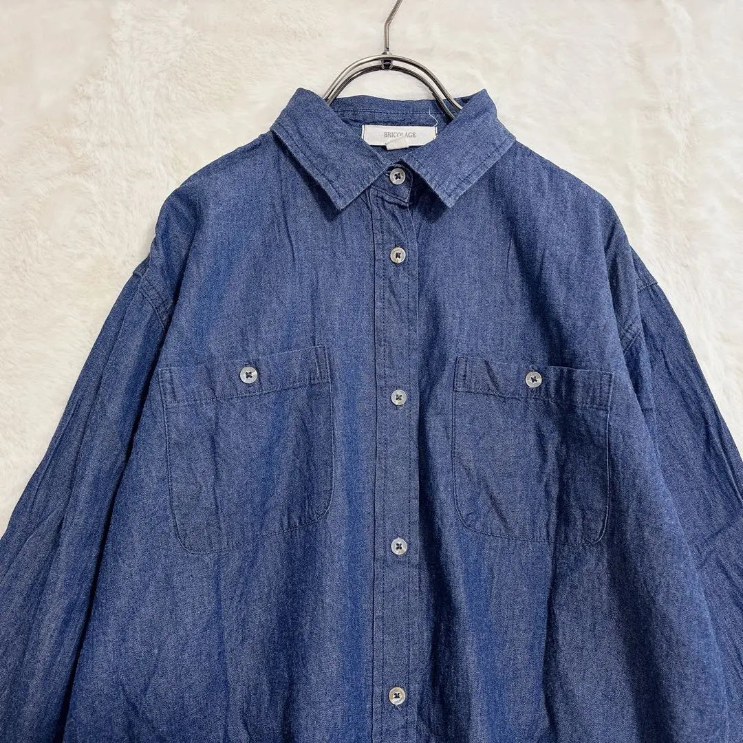 1419 Bricollage Denim Shirt Indigo Blue 100% Cotton Long Sleeve L