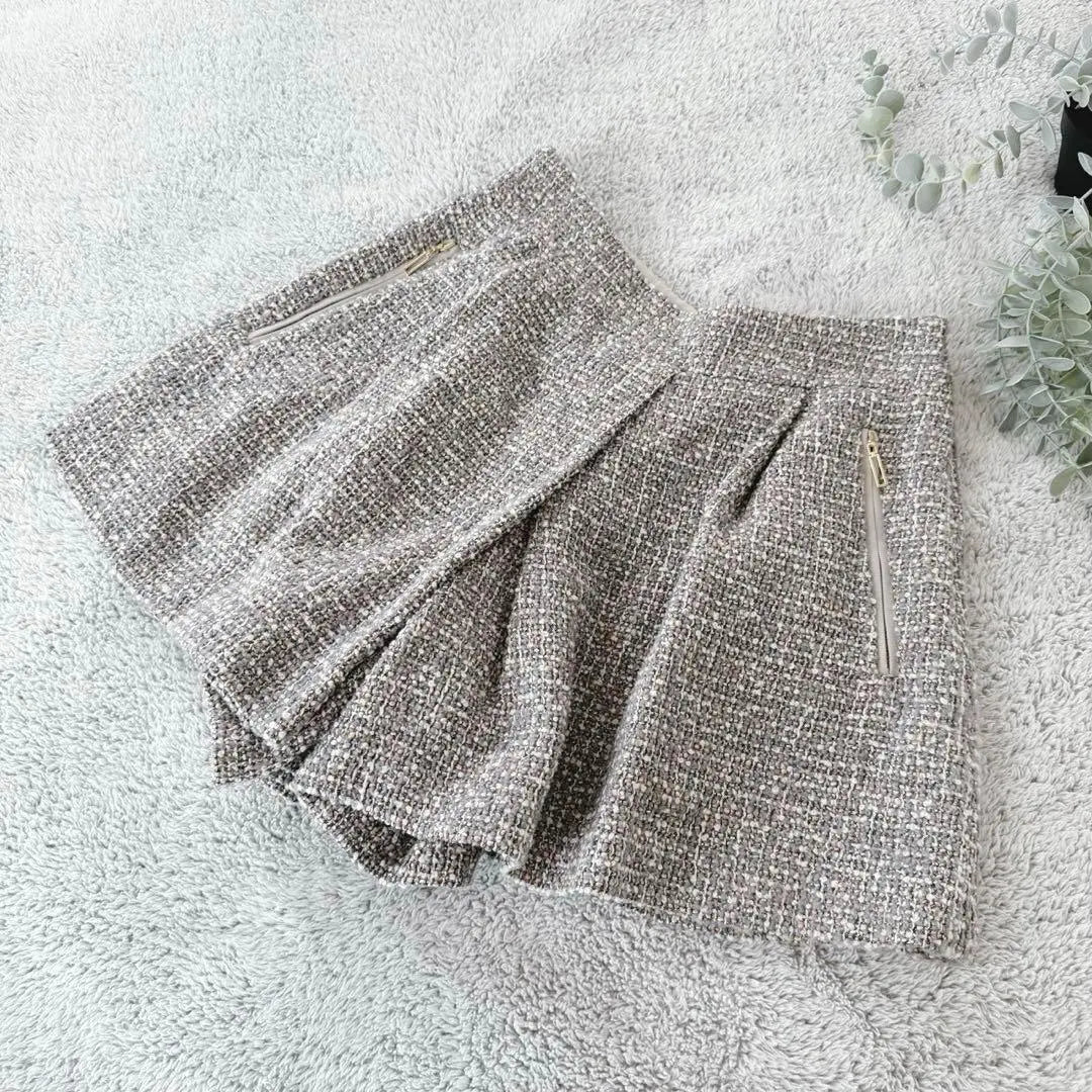 F-de ❤️ Tweed Short Flare Pants Tuck Glitter Casual Elegant Made in Japan