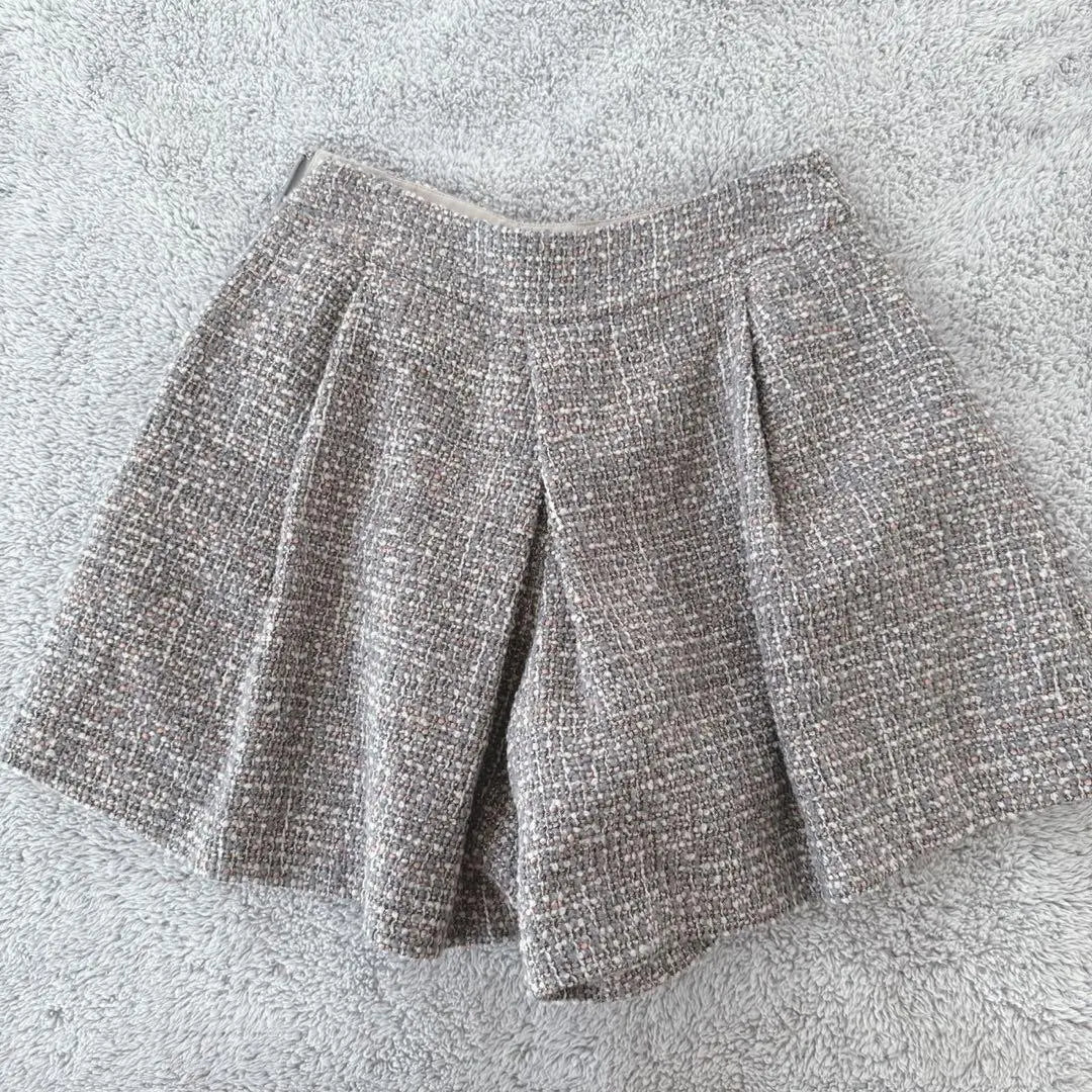 F-de ❤️ Tweed Short Flare Pants Tuck Glitter Casual Elegant Made in Japan