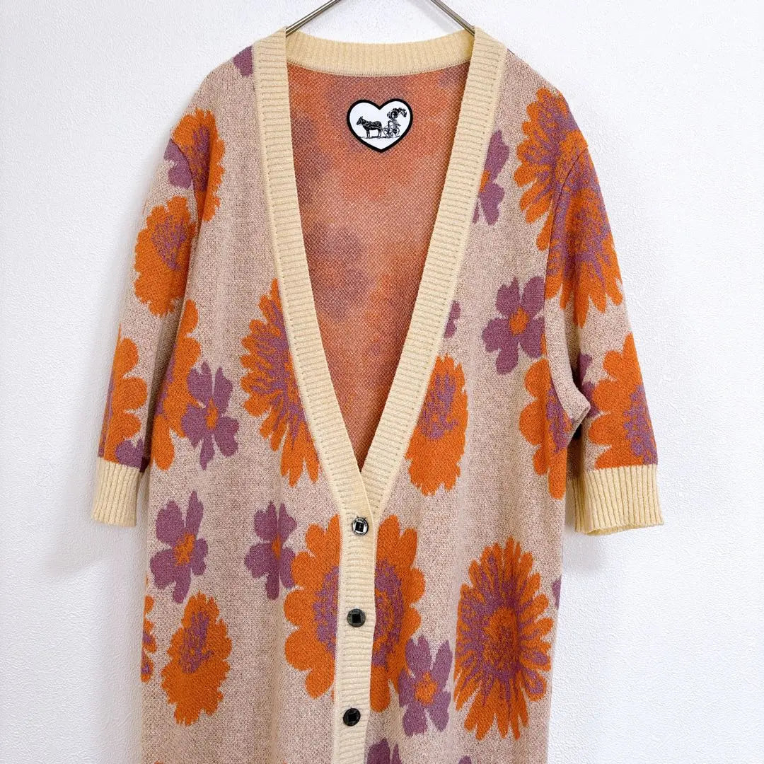 In-process by-hole Ohara [M] Floral pattern short sleeve knit cardigan, all-over pattern, haori