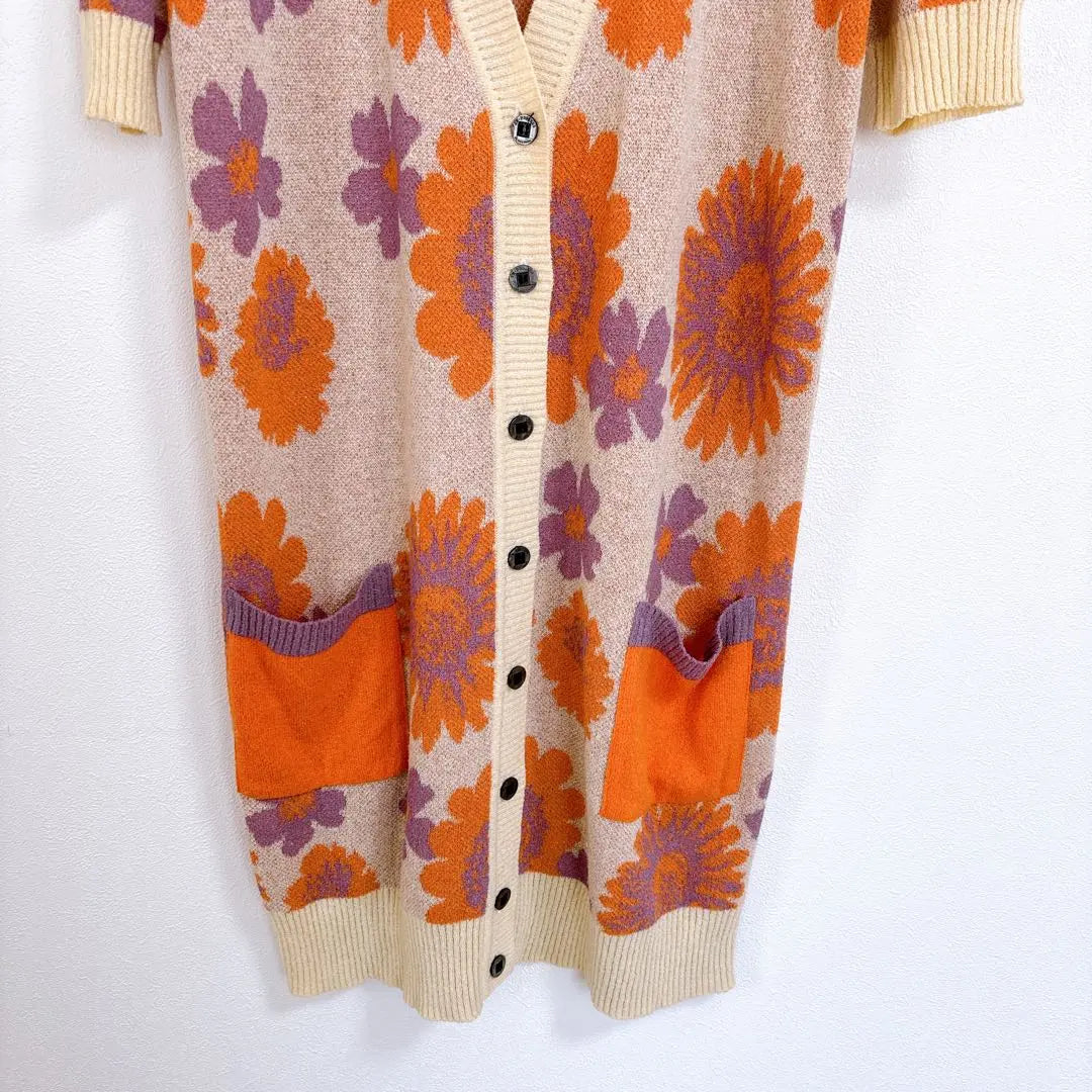 In-process by-hole Ohara [M] Floral pattern short sleeve knit cardigan, all-over pattern, haori