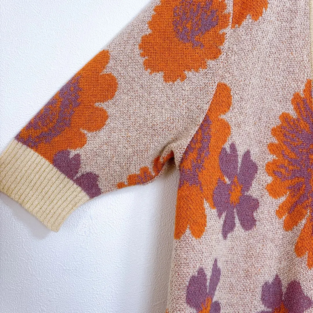 In-process by-hole Ohara [M] Floral pattern short sleeve knit cardigan, all-over pattern, haori