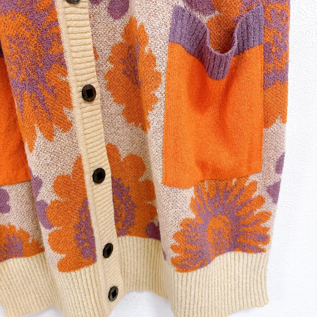 In-process by-hole Ohara [M] Floral pattern short sleeve knit cardigan, all-over pattern, haori