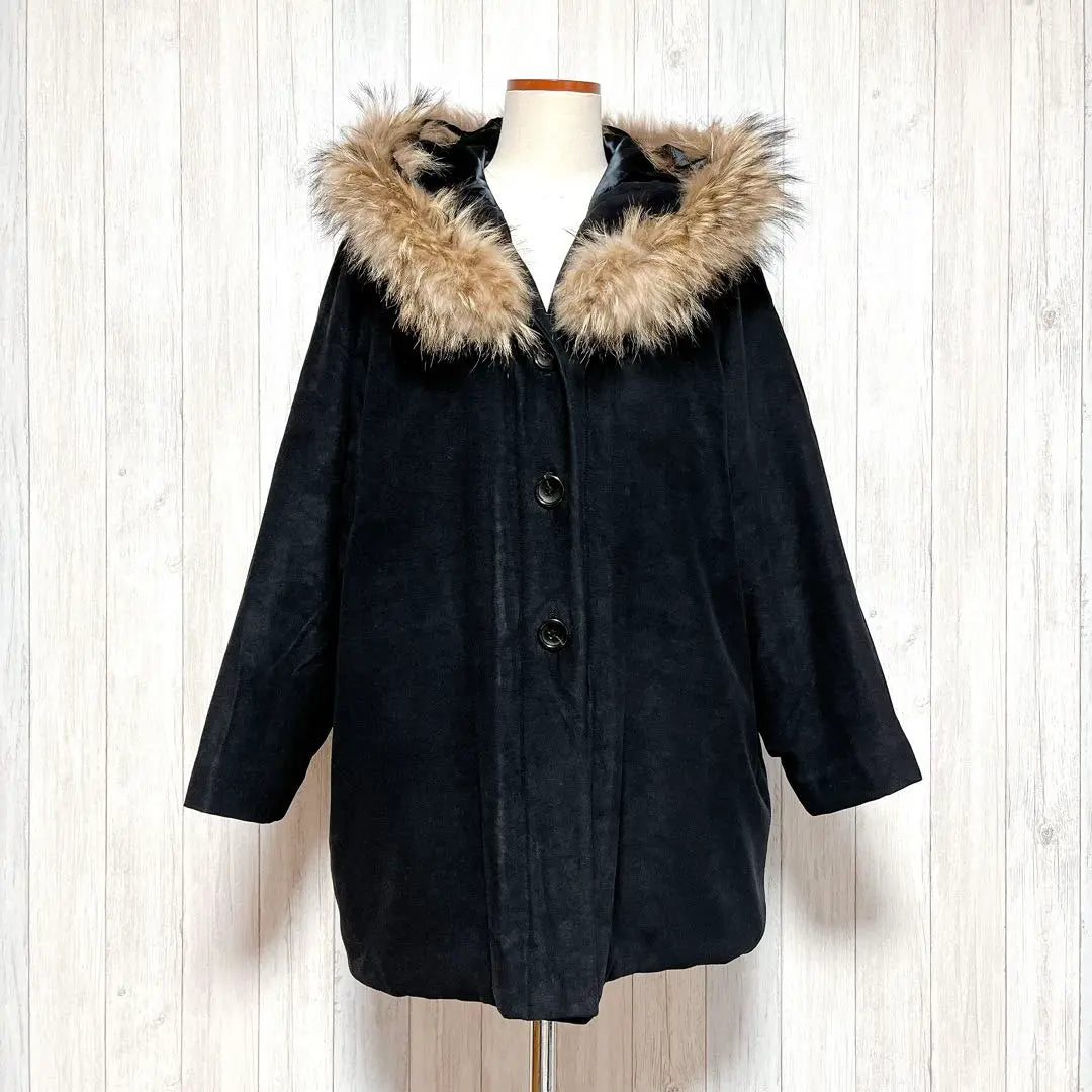 [BALLSEY] Padded down jacket outerwear hooded fur black loose