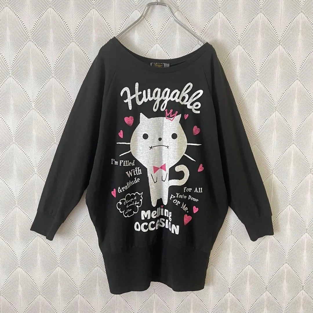 Galyge long sleeve T-shirt black loose spring cat women's a1658