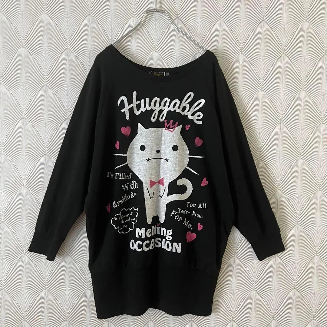 Galyge long sleeve T-shirt black loose spring cat women's a1658