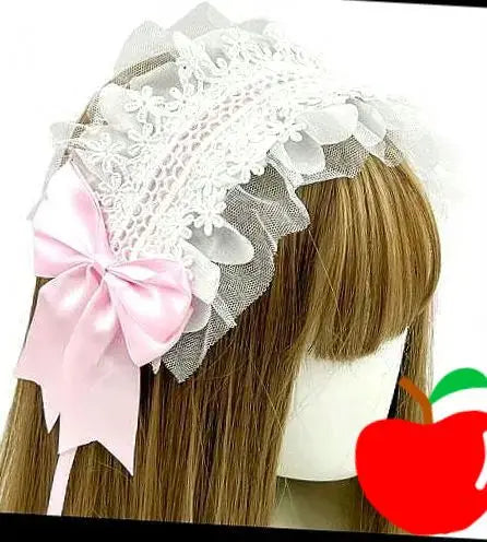 ● Diadema Tocado Horquilla Cinta Blanca Rosa Cosplay de Halloween Maid Lolita