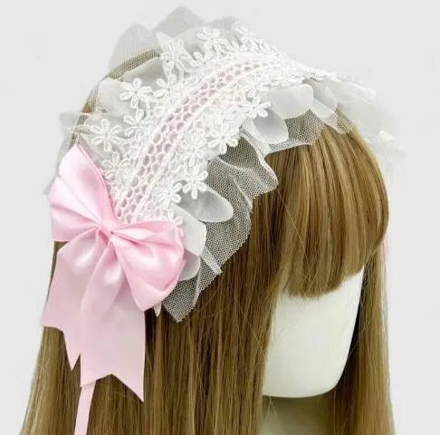 ● Diadema Tocado Horquilla Cinta Blanca Rosa Cosplay de Halloween Maid Lolita