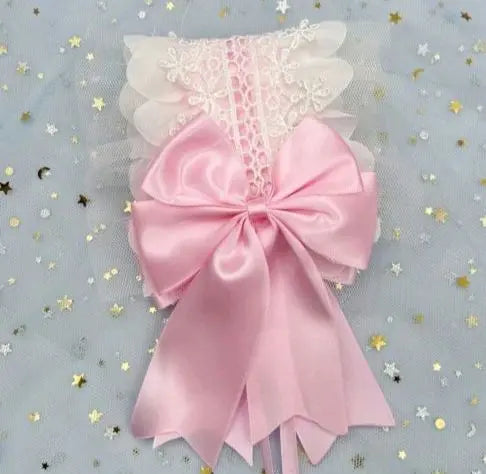 ●Headband Headdress Hairpin White Pink Ribbon Halloween Cosplay Maid Lolita