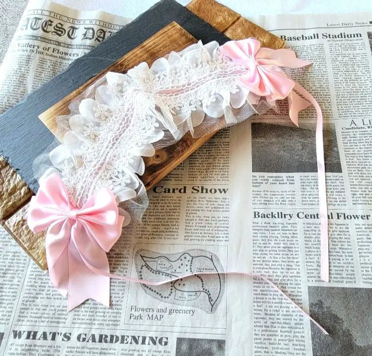 ●Headband Headdress Hairpin White Pink Ribbon Halloween Cosplay Maid Lolita