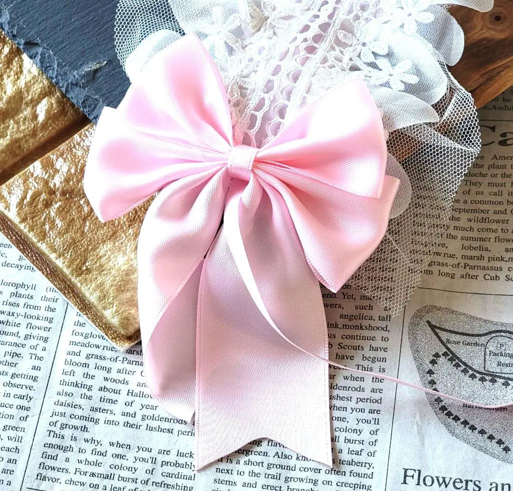 ●Headband Headdress Hairpin White Pink Ribbon Halloween Cosplay Maid Lolita