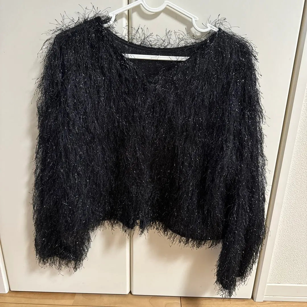 Black fancy yarn long sleeve knit