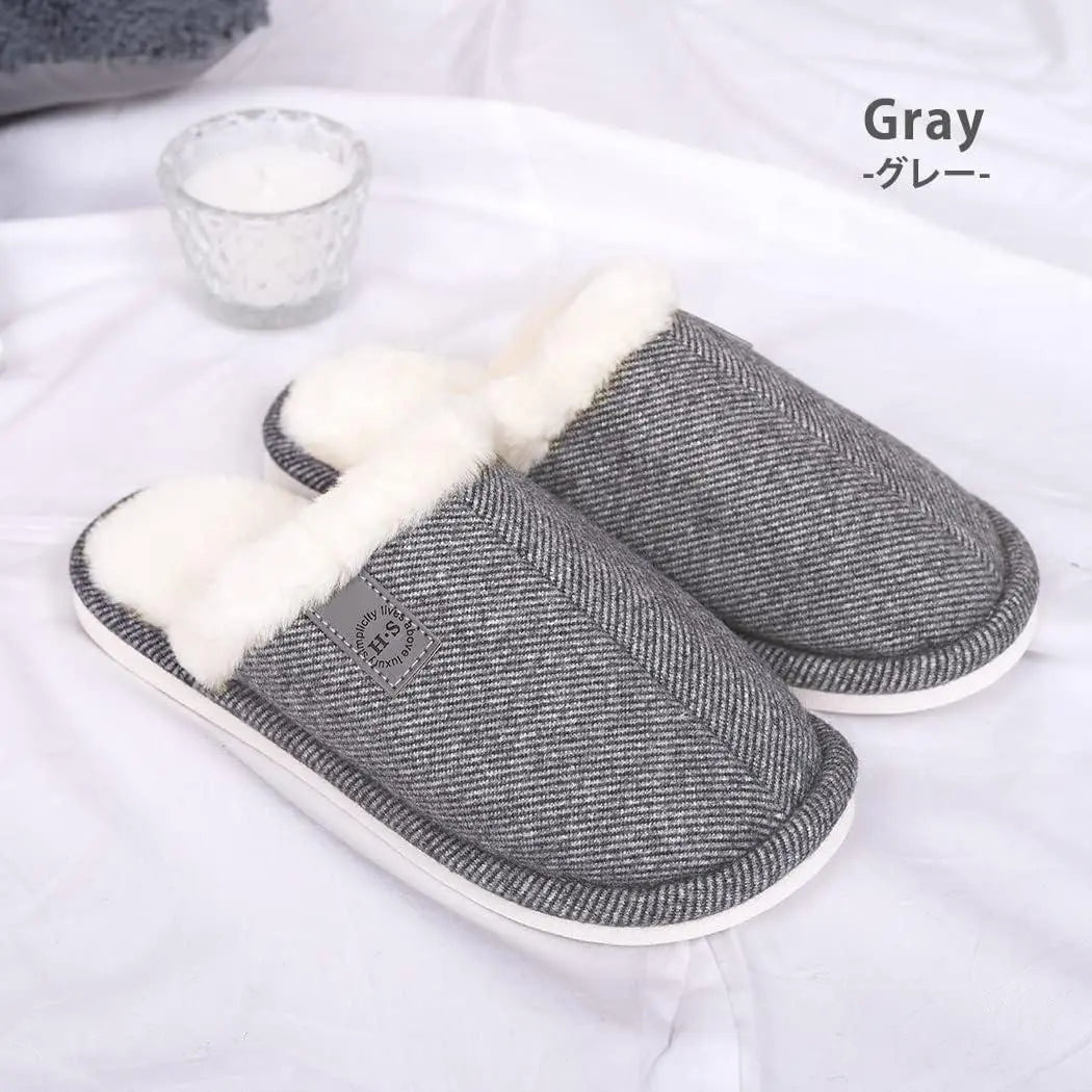 [Teddy] Slippers, Autumn/Winter Warm Room Shoes, Memory Foam, Gray